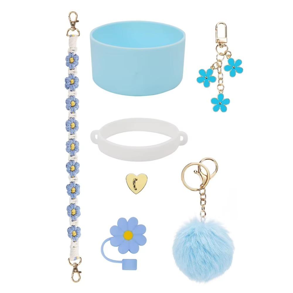 7pcs/set Flower Pattern Cup Accessories Set Multiple Color Cup Decoration Set  Tumbler