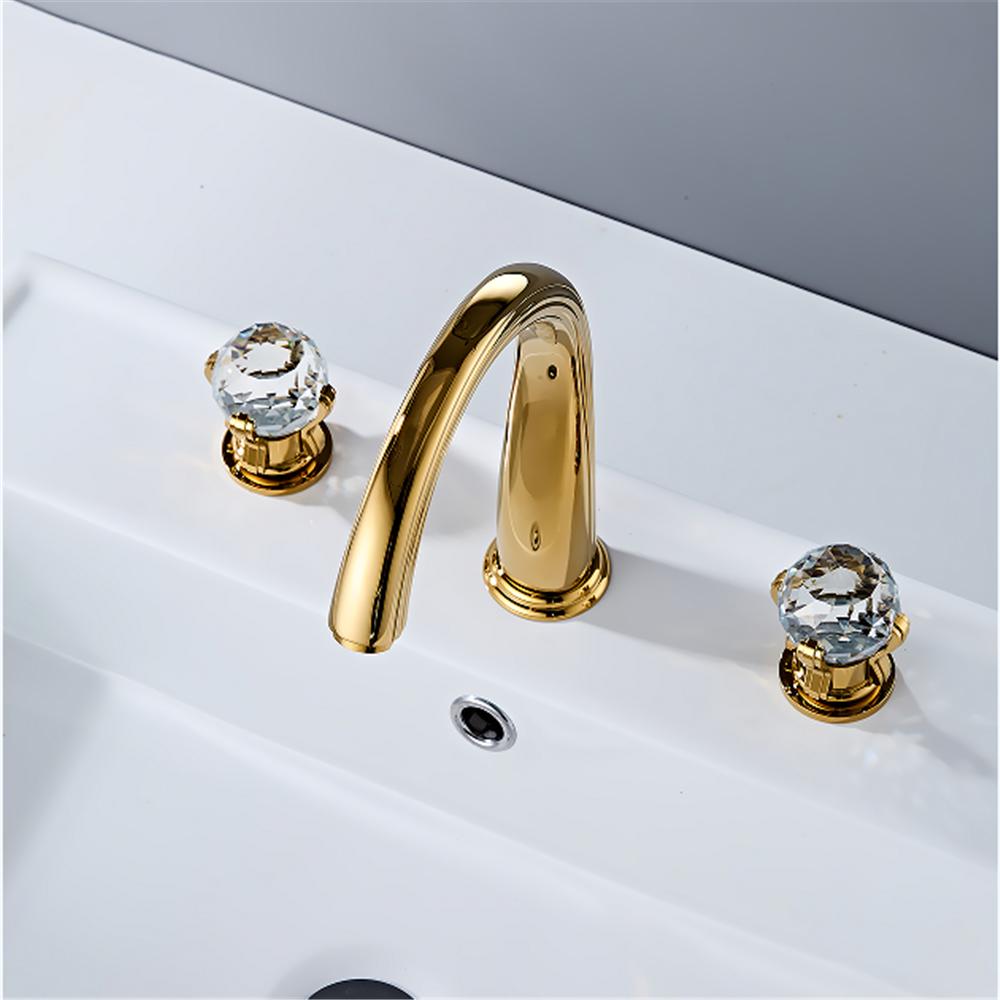 Brass Crystal Bathroom faucet widespread Gold Basin faucet Lavotory Tap luxury Basin Mixer Hot And Cold shower room sink Faucet