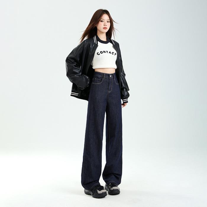 Women s Spring 2025 High-Waisted Non-Fading Denim Jeans: Slimming Wide-Leg Fit S
