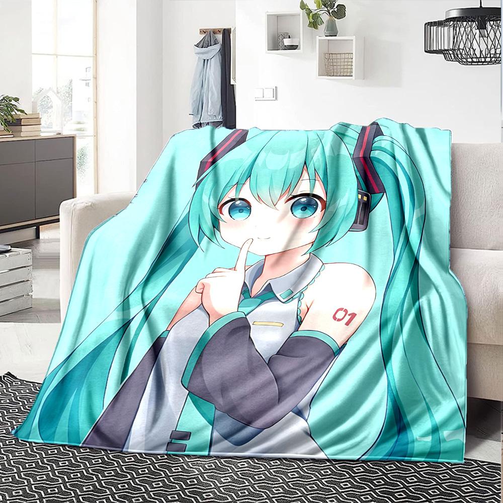 1pc Virtual Vocaloid Idol Flannel Blanket,Ultra Soft Warm Plush Throw for Home Bedroom Bed Sofa Cover Camping Picnic Gift Y72446