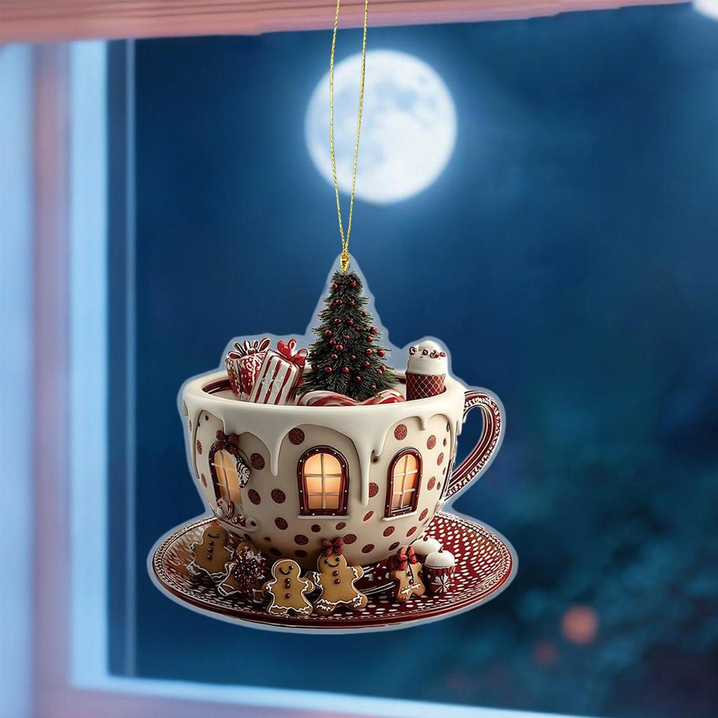 2D Christmas Tree Ornament igloo coffee cup pendant Christmas acrylic pendant car interior backpack Christmas tree pendant
