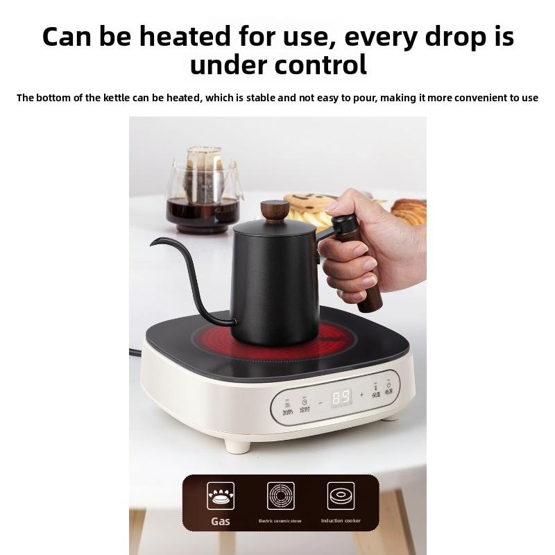 304 Stainless Steel Wooden Handle Espresso Coffee Pot for Home and Commercial Use, Long Spout and Fine Nozzle Drip Coffee Maker for Brewing