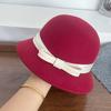 Hepburn Celebrity Style Wool Woolen Small Brim Basin Hat Women's Autumn and Winter Top Hat Simple and Elegant Bow Bucket Hat