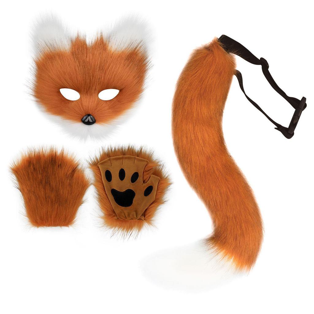 Halloween Beastman Cat-Fox Plush Mask & Gloves Cosplay Set