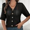 Knitted Women's Hollow-out Cardigan for Summer Women's Hollow-out Short Sleeve Cardigan Coat Short Sleeve Button Down Knit Jacket Hollow-out Design