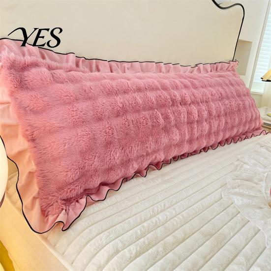 Luxury Decorative Sofa Cushion Covers Fluffy Body Pillow Cover, Faux Rabbit Fur Bed Cover with Zipper, Ruffle Hidden Zipper Trim, Plush Bubble