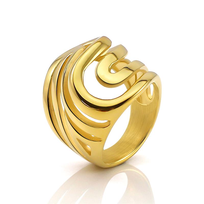 

Fashion Wide Big Punk Rings for Women Arched Shape Tri color Stainless Steel Rings 2cm Unusual Wedding Party Rings Accessories 6
