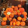 Halloween Gresskarlykt Skummel Utskåret Plast Gresskarlykt Lysende Gresskarfigur for Utendørs Innendørs Veranda Romdekorasjon