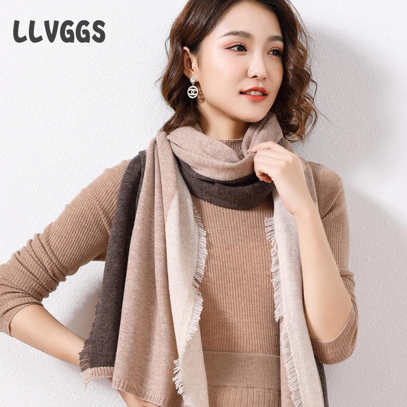 

Pure wool women s knitted plaid scarf fashion trend versatile autumn and winter warm extended shawl soft 190cm