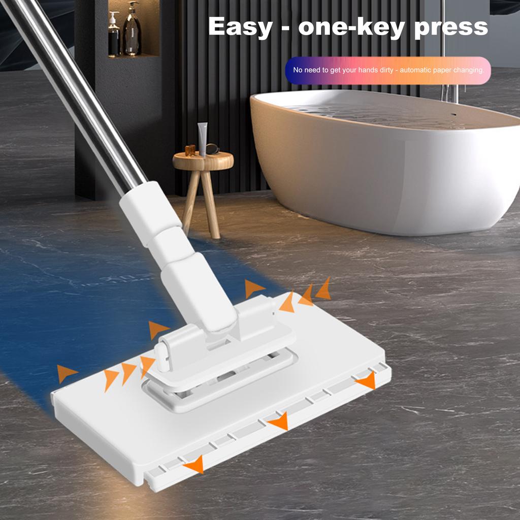 Kleiner Mopp mit 360° drehbarem Kopf Gesichtstuch-Waschmopp mit 4 wiederverwendbaren Tüchern Flachmopp Langer Stiel Haushaltsreinigungswerkzeug