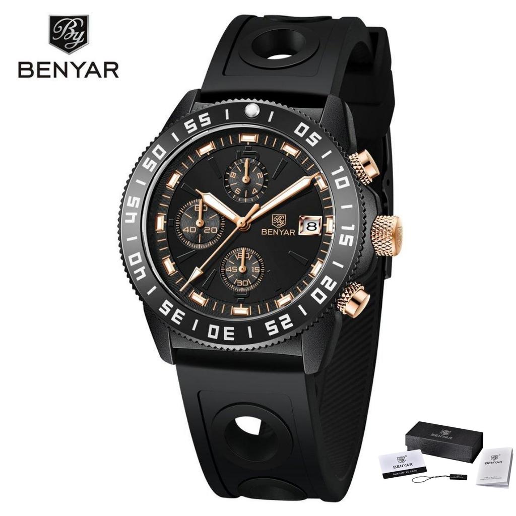 BENYAR BY-5198 Men's Quartz Watch Stainless Steel / Silicone Bracelet Waterproof Men's Sport Chronograph Wristwatch Reloj Hombre