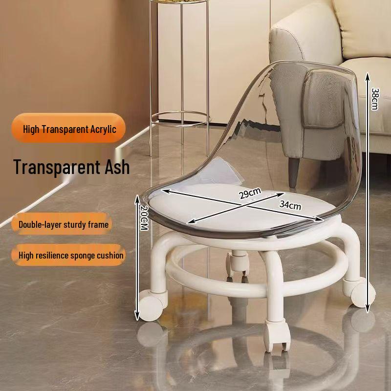 Clear Toddler Stool with Wheels: Roller Low Acrylic Chair for Home Use