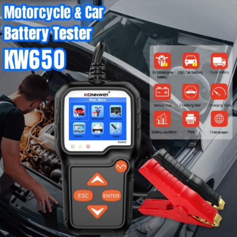 KONNWEI KW650 6V 12V Car Battery Tester 100 To 2000 CCA Motorcycle Auto Battery Analyzer Car Moto Cranking Charging Test Tool