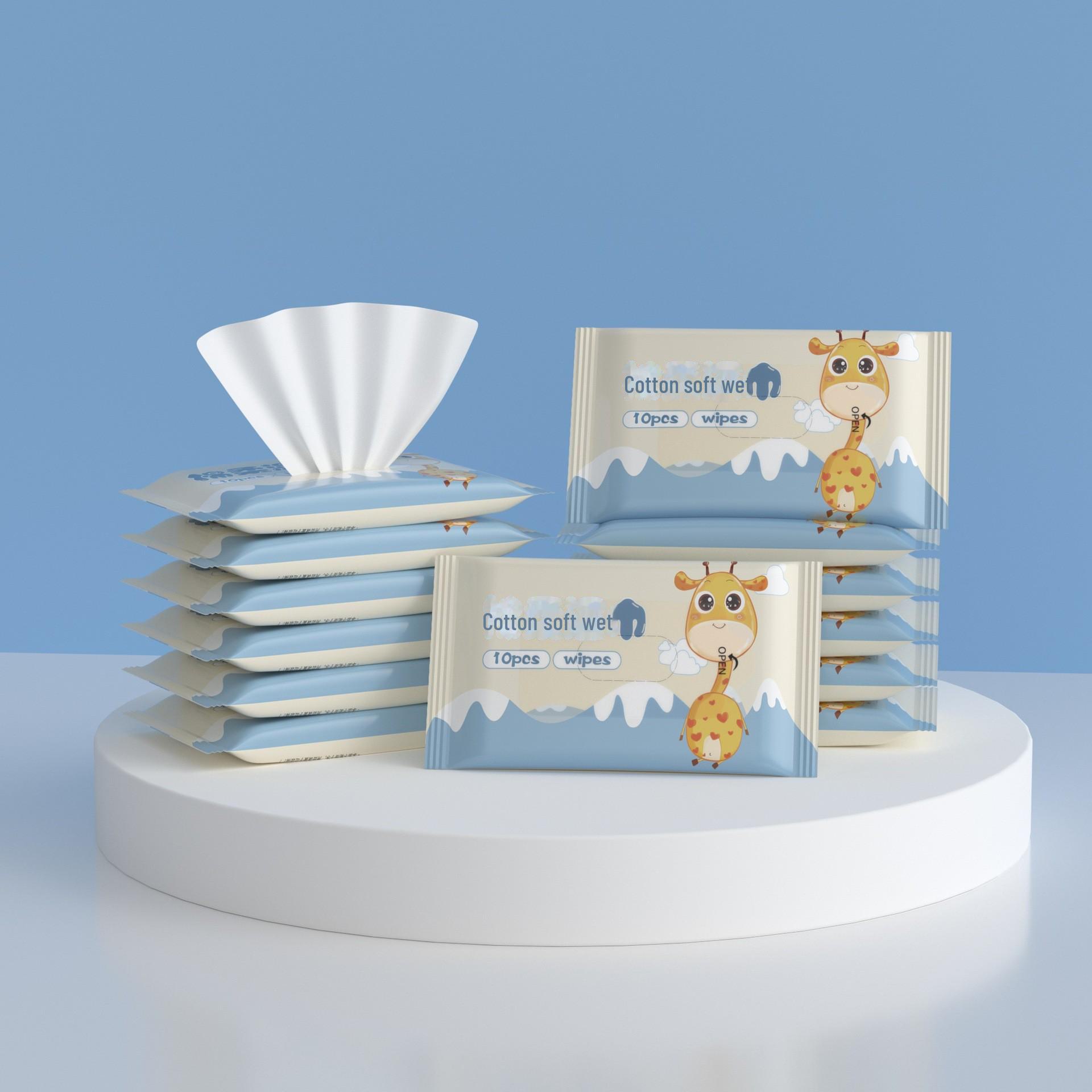 

Мягкие влажные салфетки для рук и рта младенцев из хлопка - бережная очистка для малышей Giraffe 10 pieces