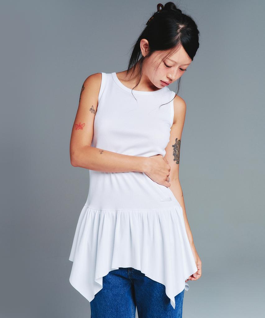 Ames Worldwide Classic Shirring Sleeveless Dress White