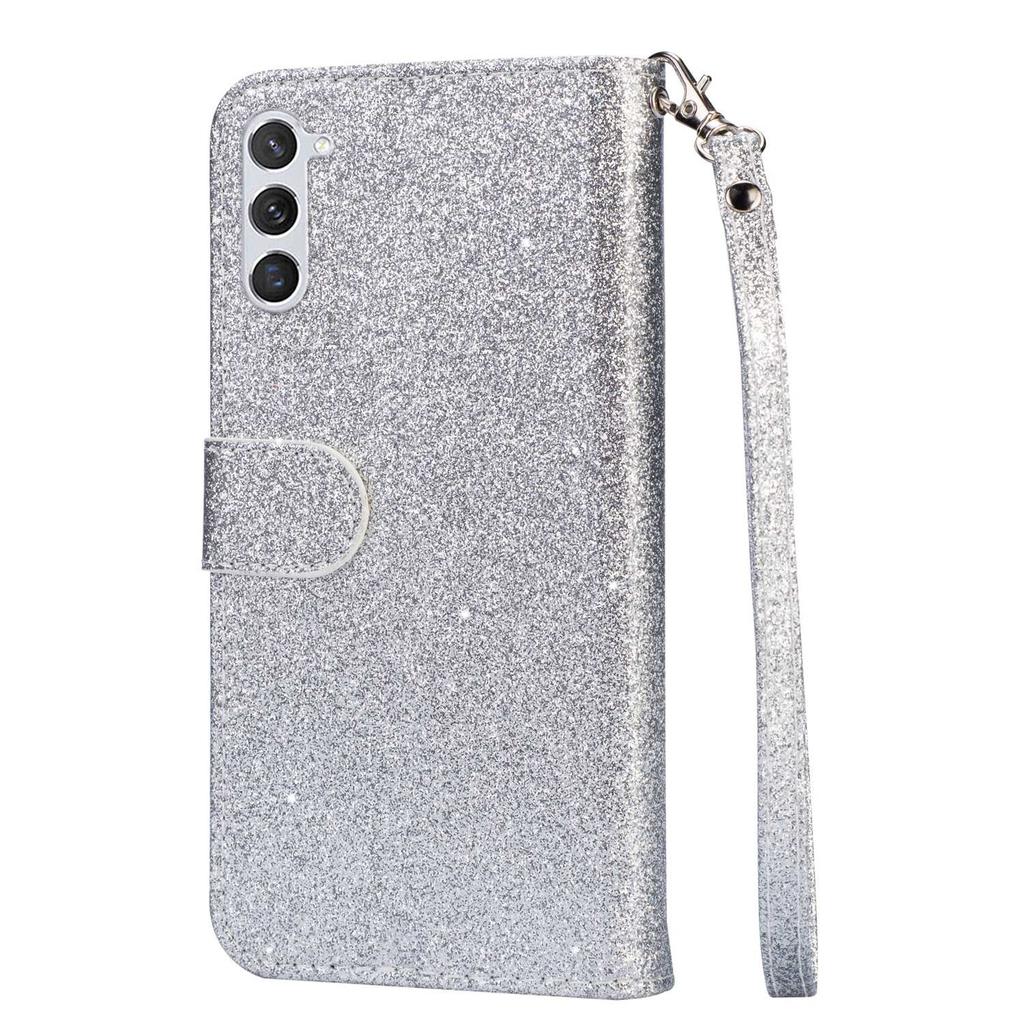 For Samsung Galaxy S24 Case Glittery Phone Wallet Cover with Zipper Pocket
