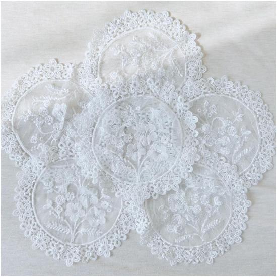 Round Lace Placemats Set of 6 Flower Doilies Embroidered Table Mat Cup Mat Vase Mat (White Flower)