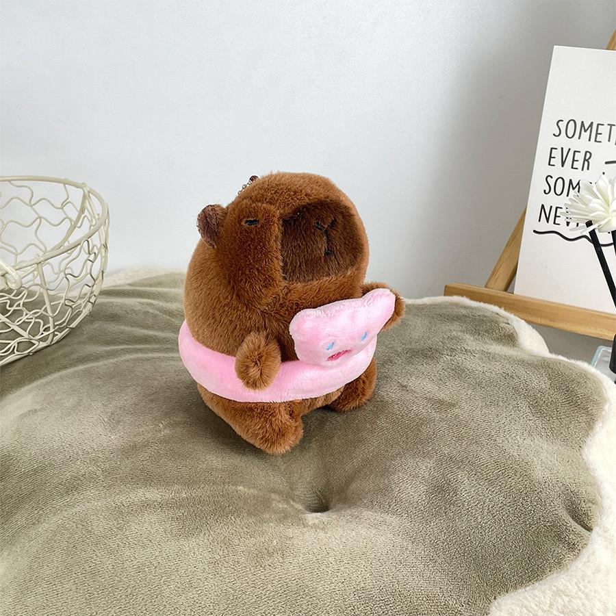 Circle Capybara Swimming Plush Keychain Doll Pendant Bag Decoration Kids Gift