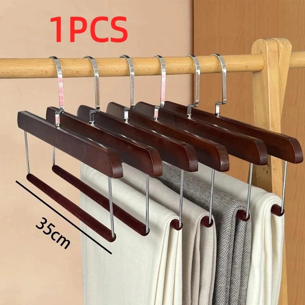 Premium Velvet Coat Hanger Wooden Storage Rack Portable Pants Hanger  Wardrobe Storage коричневый
