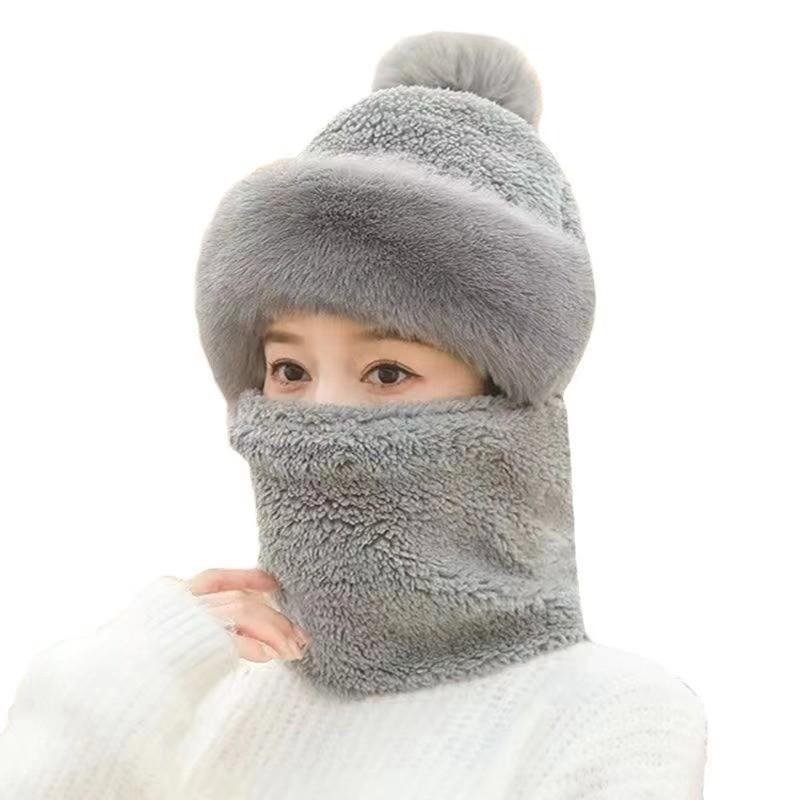 Winter Hat Ear Protection Windproof Outdoor Cycling Women's Scarf Mask Integrated Warm and Plush Thick Warm Head Cap