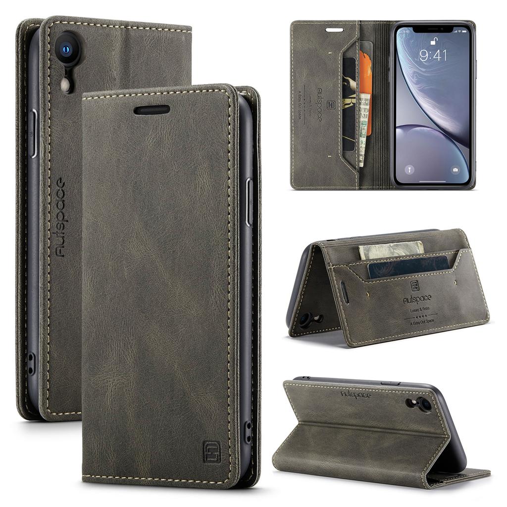 iPhone XR Vintage Leather Flip Wallet Case with RFID Blocking Card Slot, Matte Retro Folio Cover for Women Men (4 Colors)