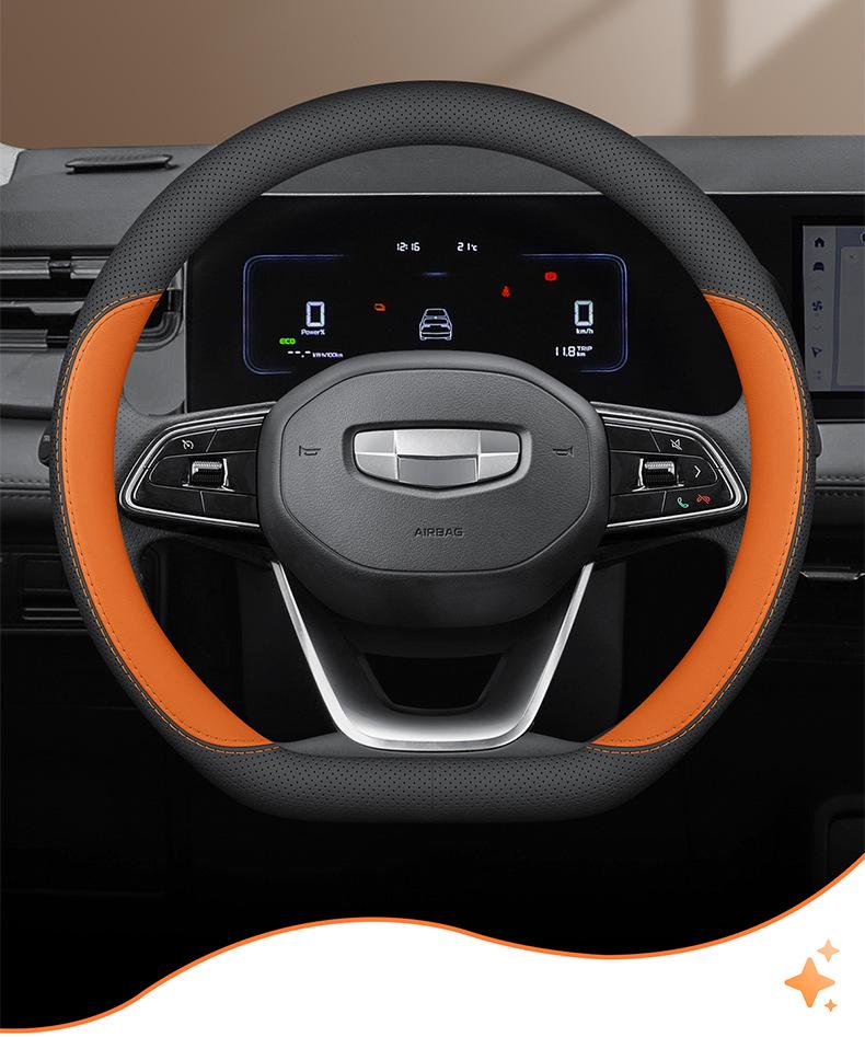 Ultra-thin Genuine Leather Steering Wheel Cover for Geely Geometry A, G6, M6, and C Cars, Suitable for All Seasons.