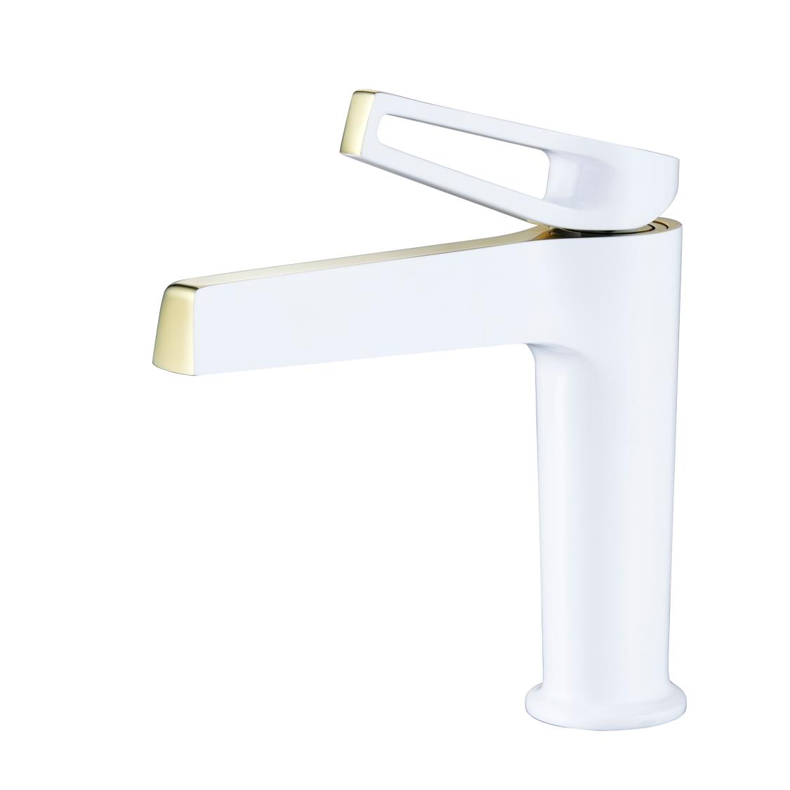 

Bathroom Undermount Basin Faucet Waterfall Spout,Cold and Hot Mixer, Hollow-Out Handle, tap,White and Gold