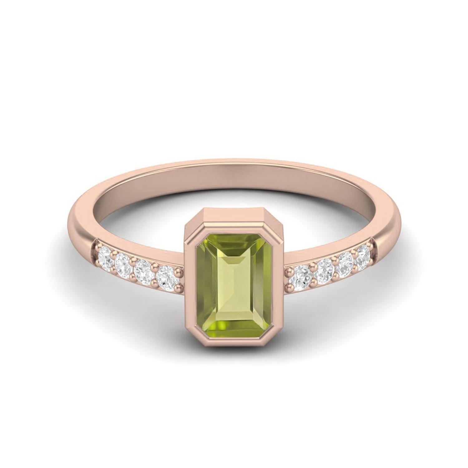 0.82 Ctw Emerald Cut Peridot 925 Sterling Silver Rose Vermeil Solitaire Women Engagement Ring 5