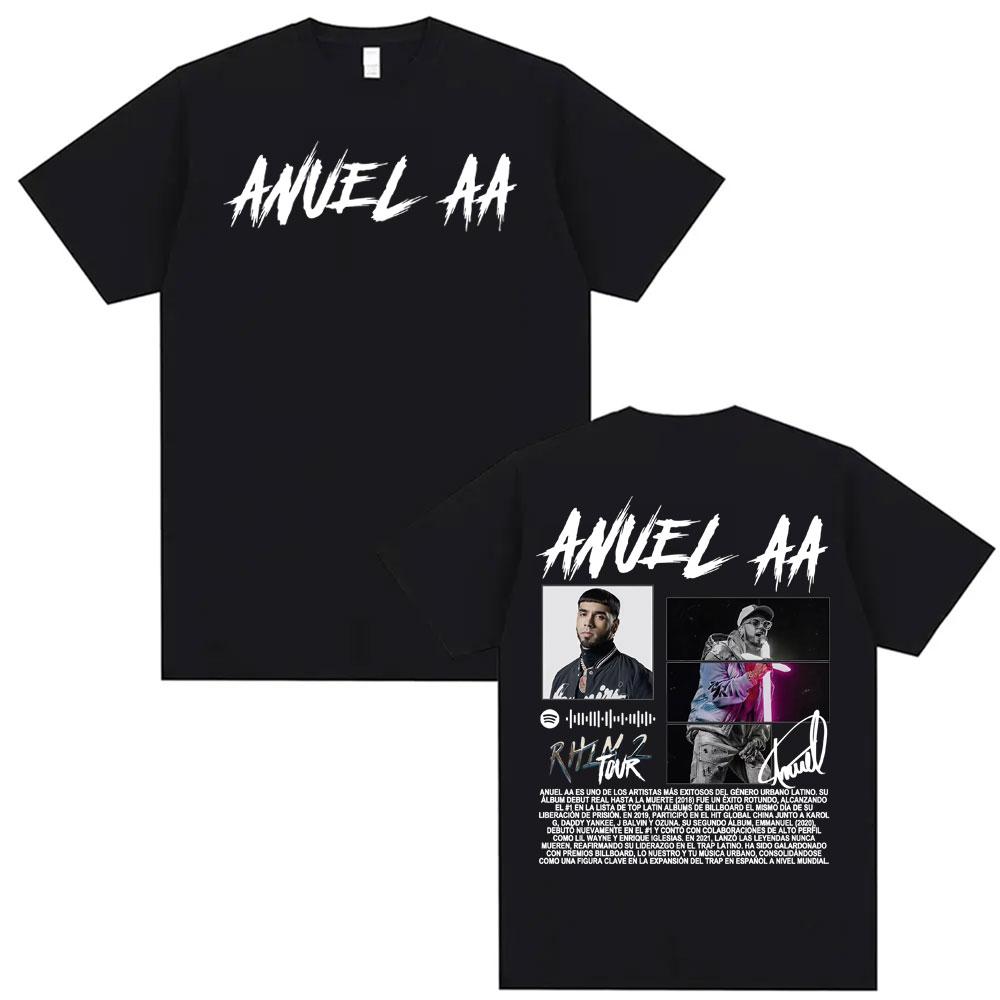 Rapper Anuel AA Rhlm 2 Album Tour Printed Tee Shirt Unisex Women Fashion Trend Hip Hop Pop Music Tshirt Pure Cotton Loose T Shirts