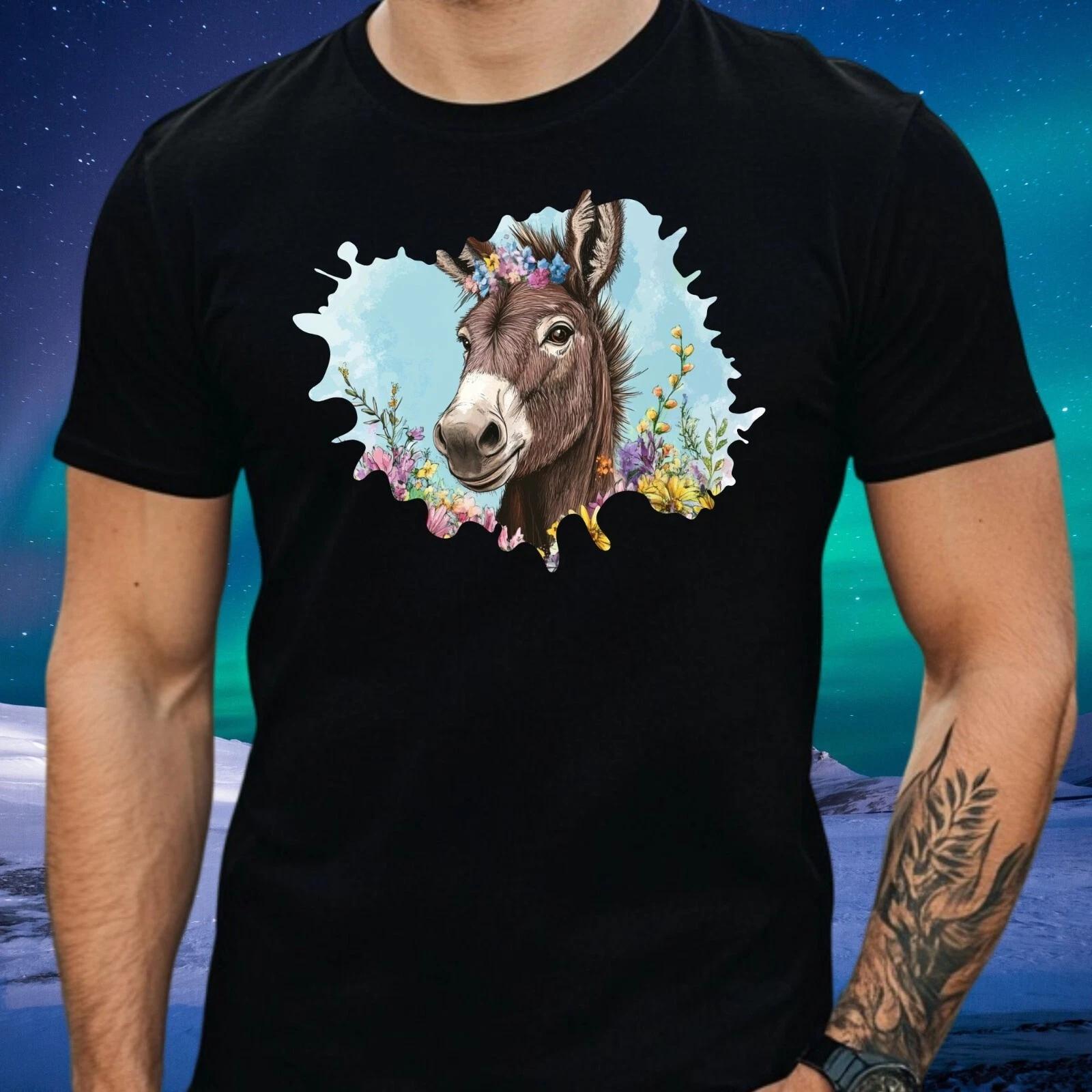 T-Shirt Herren Esel mit Blumen Motiv Baumwolle Größe S bis 5XL XL