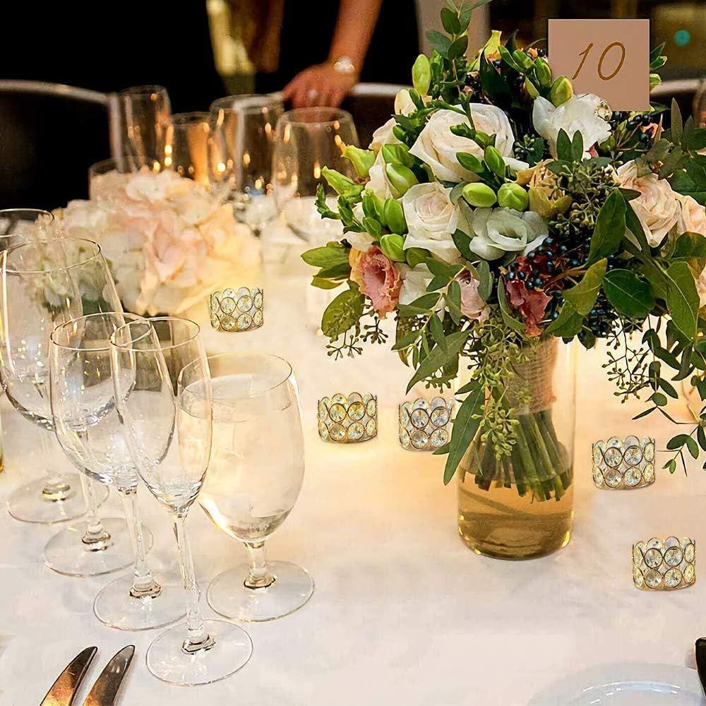 Crystal Tealight Candle Holder Votives Bowl for Home Decoration, Diya Diwali Lights Centerpieces for Wedding Party Table Pack of 10