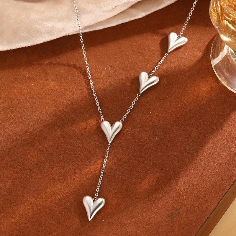 Stainless Steel Heart-Shaped Tassel Pendant Necklace for Women Gold Y-Shaped Clavicle Chain Jewelry