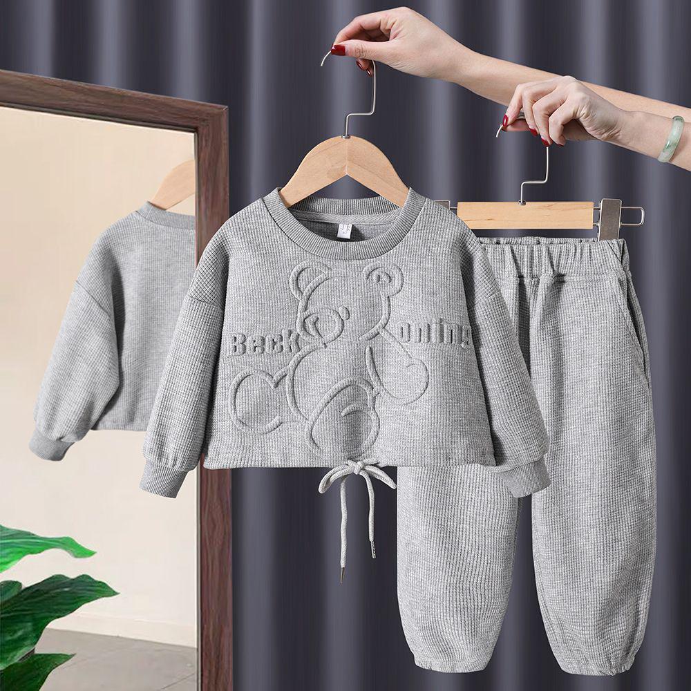 Girls' Bear Sweater & Trousers Set - Stylish Cartoon Two-Piece for Spring & Fall