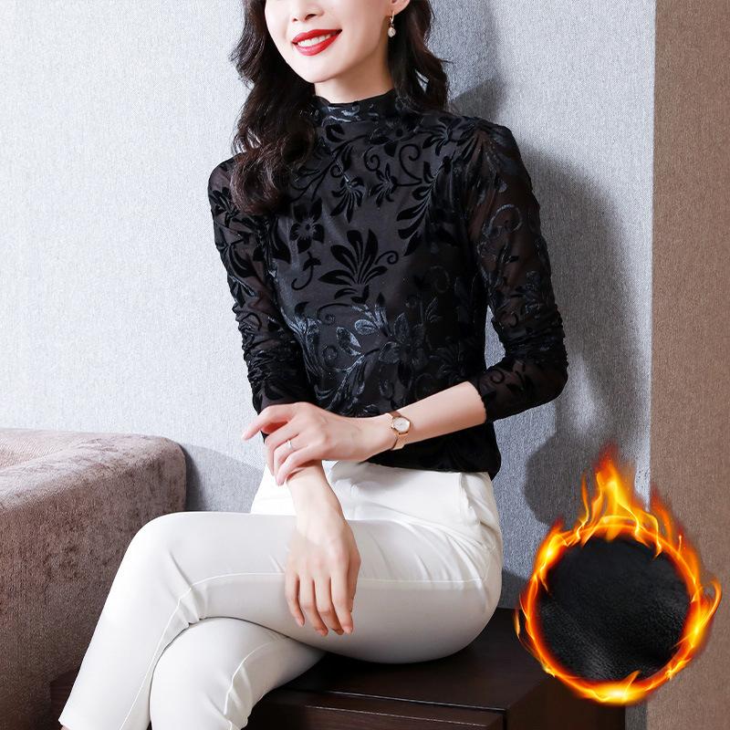 Neuer Winterstil Plüsch Verdicktes Halbochgeschlossenes Warmes Unterhemd mit Hochwertigem Langarm-T-Shirt Top für Damen