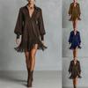 Women's Wear Western Denim Imitation Suede Hemline Tassel Slim Sleeve Long Sleeve V-Neck Dress