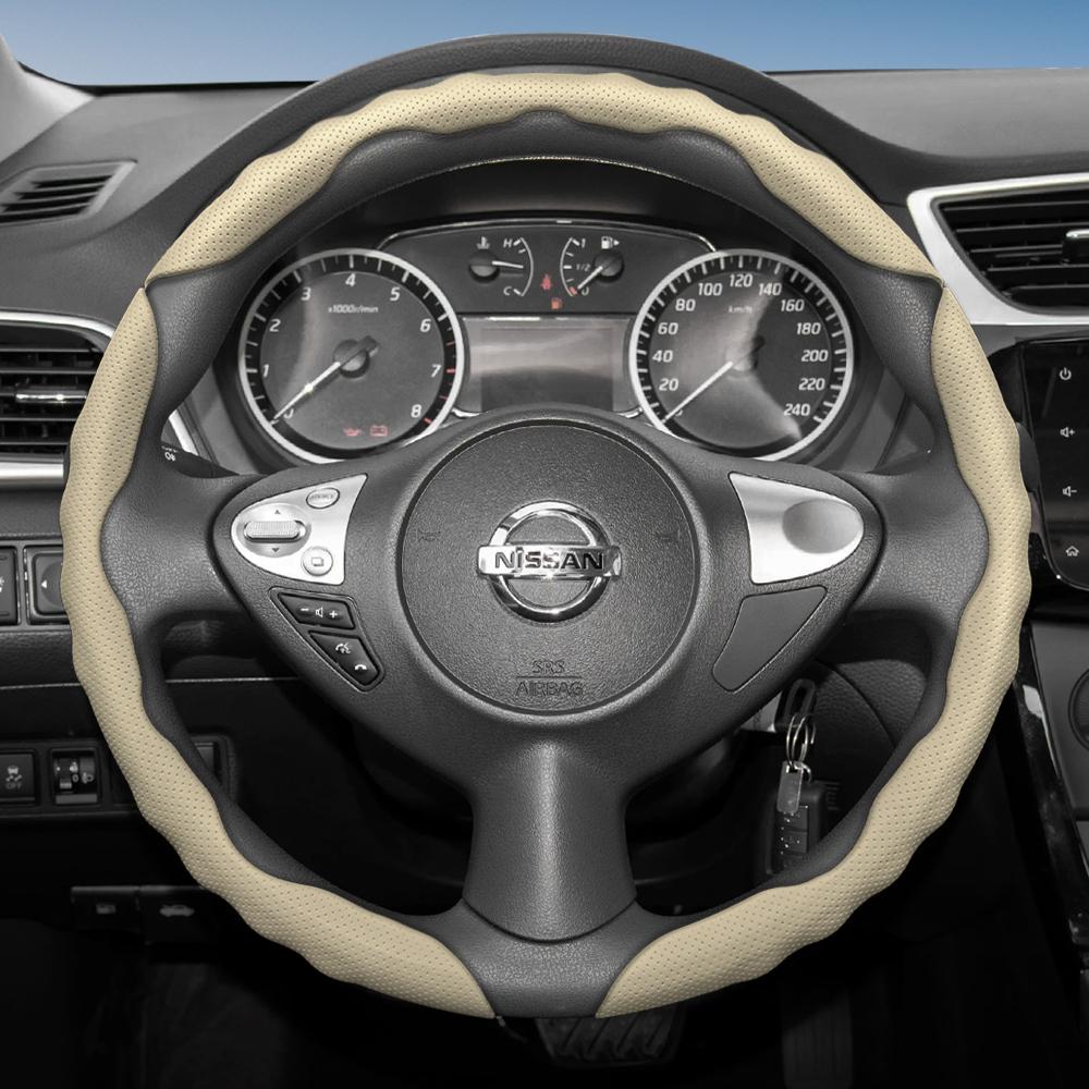 Suitable for Nissan Steering Wheel Cover with Wavy Sports Design, Breathable Leather, Segmented Anti-Slip, Sweat-Absorbing Protective Cover
