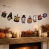Halloween Party Decorations 8Pcs Bunting Banner, Pumpkin Ghost Bat Witch Cartoon Hanging Garland, Indoor Holiday Wall Banners Retro Wooden Flag