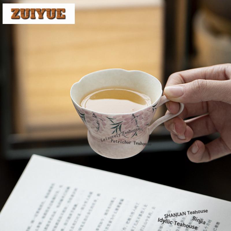 80ml Hand-painted Wisteria Teacup Elegant Tea Bowl Tea Cup Set Tea-tasting Fragrance Cup Chazhan Master Cups Household Teaset