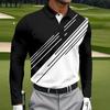 3D Digital Comfortable Going Out Men's Long-sleeved Contrasting Color Printing Polo Shirt for In Summer Fashion Men's Clothing