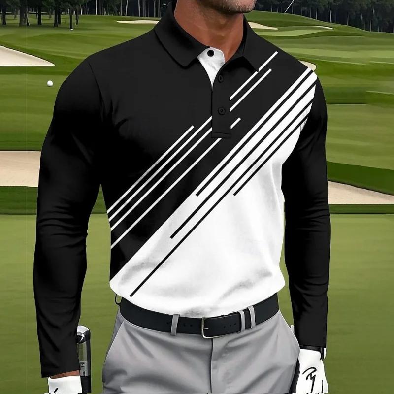 3D Digital Comfortable Going Out Men's Long-sleeved Contrasting Color Printing Polo Shirt for In Summer Fashion Men's Clothing