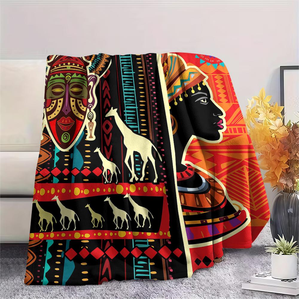 1Pc African Woman Print Flannel Blanket, High Quality Comfortable for All Seasons, Home Decor, Warmth and Comfort, Perfect for Christmas Gifts