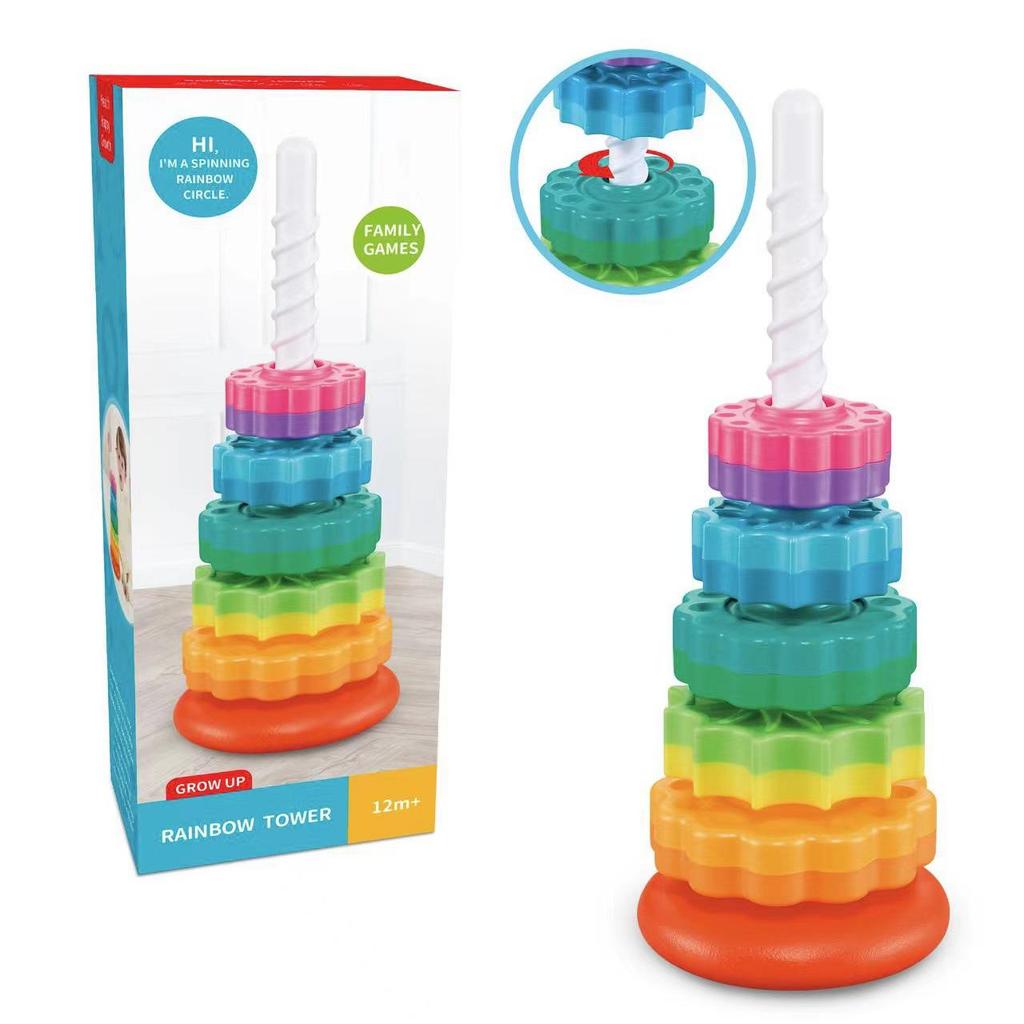 Rainbow Rotating Tower Toy - Cognitive Stacking Rings for Early Education