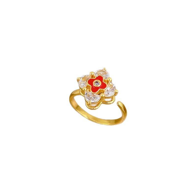 Real Gold Rotating Clover Ring Opening Adjustable Simple Jewelry Japanese Ring Couple Ring