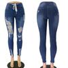 Jeans skinny con elastico in vita, vita media, strappati, allacciati in pizzo per donna