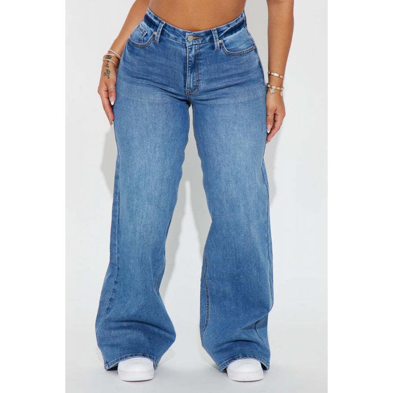 2025 Retro American-Style Wide-Leg Jeans: Fashionable High-Waisted Loose Fit for Women S