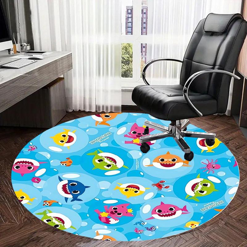 1pc Baby Shark Pattern Round Carpet, Made of Polyester,Perfect for Decorating Office Chairs, Living Rooms Fplt134