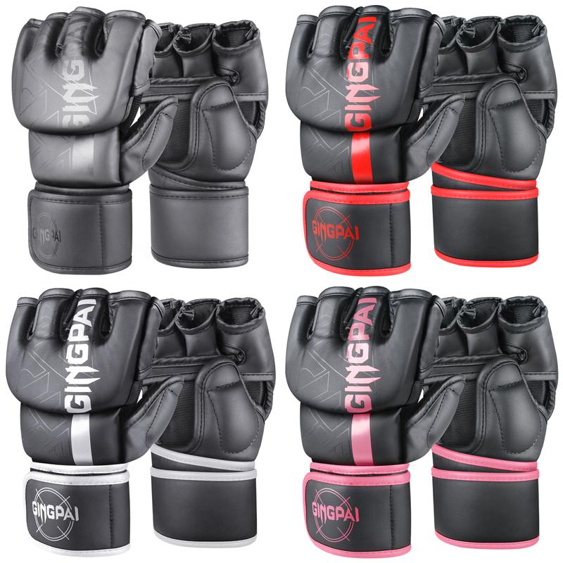 Delampa Men's Black/White Durable And Safe Boxing Gloves Sparring Gloves Wo Training Professional Mma Half-Finger Fighting Boxing Gloves Sanda Free Fighting