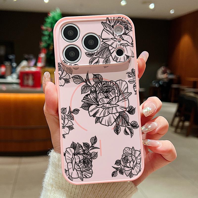 Sketching Rose Flower Pattern Case For iPhone 17 Pro Max Magnetic For Magsafe Hybrid Slim Matte Cover For iPhone 16 15 14 13 Pro Max
