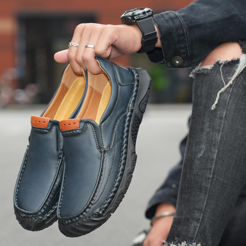 Men's Large Size Pure Handmade Sewing Casual Rubber Leather Shoes Soft Soles Wedding Shoes 38-48
