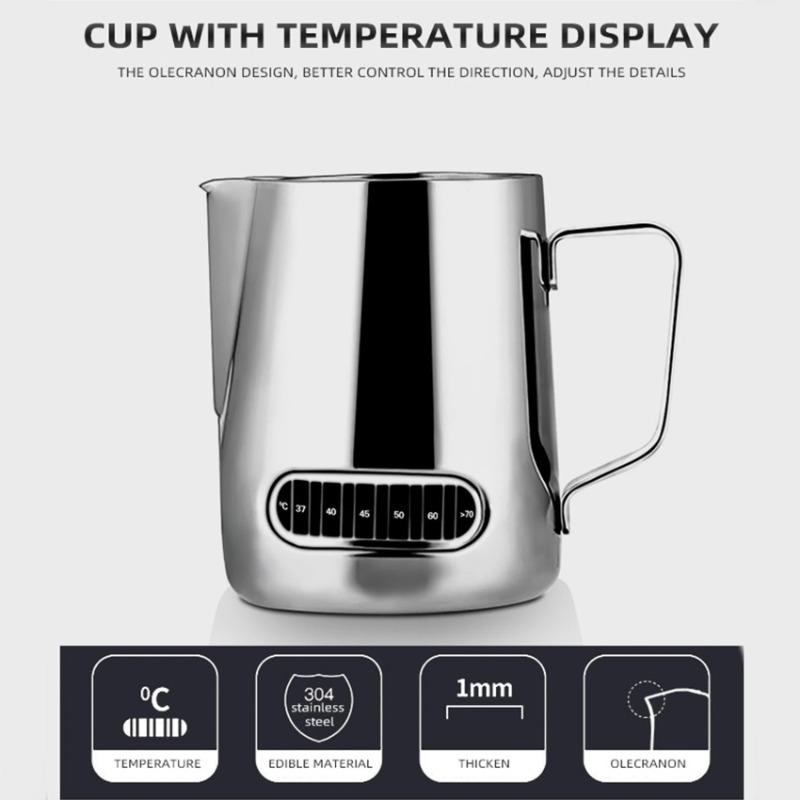 350/600ML Stainless Steel Milk Frothing Pitcher Temperature Display Milk Frother Pitcher Jug Cup for Latte Art Barista Kitchen